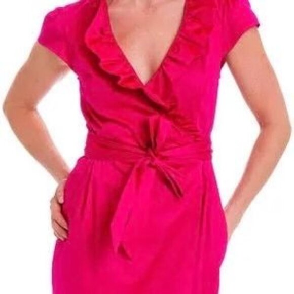 Elizabeth McKay Ruffle Collar Sleeveless Wrap Dress With Gold Button Accent - Picture 1 of 14